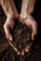 hands collect soil and fertilizer
