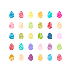 Set of Easter Eggs with Drawn Decor, simple flat vector isolated illustration