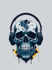 Skull in headphones. Heavy music concept. AI generated illustration