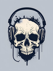Skull in headphones. Heavy music concept. AI generated illustration