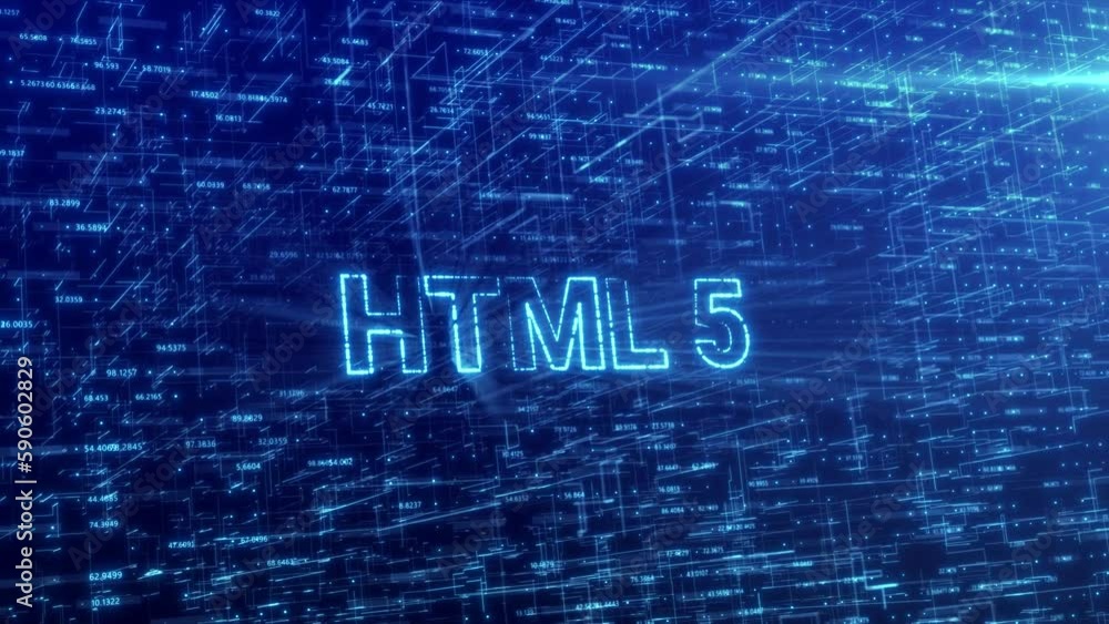 Poster html 5 concept over blue futuristic technology network with digital cyberspace background