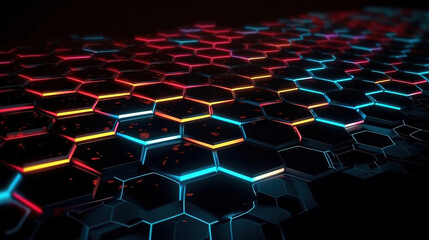 Obraz premium Technology abstract geometry dark backdrop with honeycomb. Generative Ai
