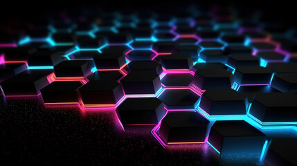 Obraz premium Technology abstract geometry dark backdrop with honeycomb. Generative Ai