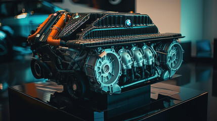 Modern V10 engine in a German premium sports car. Generative Ai