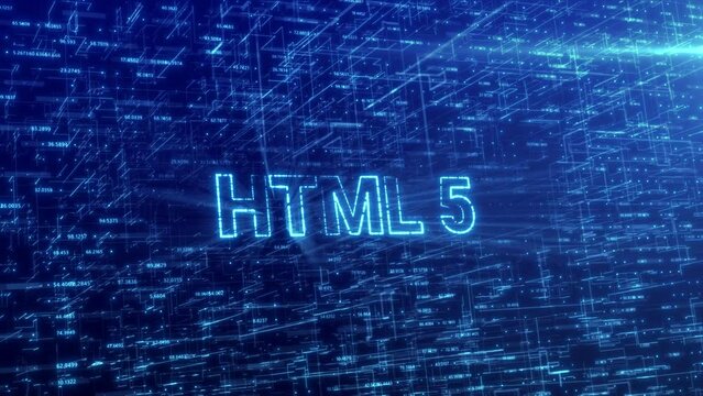 HTML 5 Concept Over Blue Futuristic Technology Network with Digital Cyberspace Background