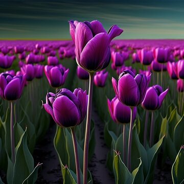 Campo de tulipanes morados, creado con herramienta generativa IA