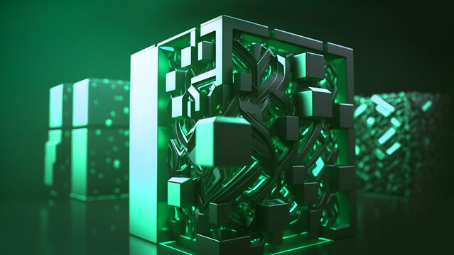 Creative futuristic Cubes, design technology abstract 4K green background