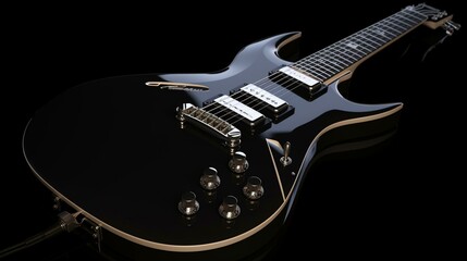 Fototapeta na wymiar A sleek, black electric guitar with silver hardware and a lightning bolt design. Generative AI