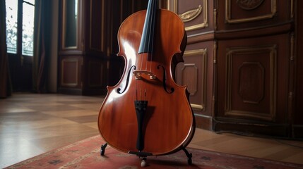 A beautifully crafted cello, with a warm, wooden body and polished finish. Generative AI