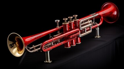 Fototapeta na wymiar A bold, red trombone with intricate valves and a commanding presence. Generative AI