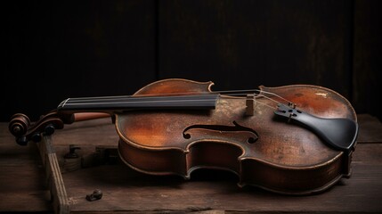 Obraz premium A rustic fiddle with a worn wooden body and delicate strings. Generative AI