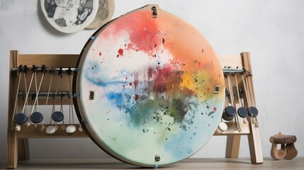 A unique and colorful hang drum, with a playful design and ethereal tones. Generative AI