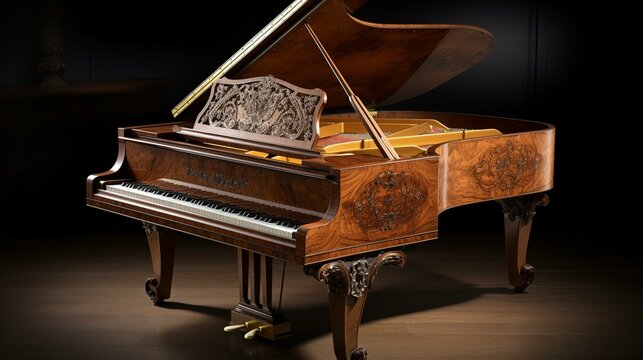A majestic grand celesta with intricate keys and a stunning wooden case. Generative AI