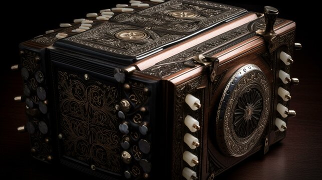 A majestic grand concertina with intricate buttons and a beautiful sound. Generative AI