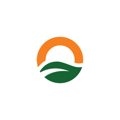 Letter O nature logo vector, combination of letter O, sun and leaves, simple and modern, suitable for nature, garden or anything related to nature.