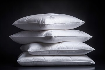 Pyramid stack of soft Pillow on star night background. Concept of good healthy sleep, sweet dreams and hypnotic pills. Good night and deep sleeping in bed.