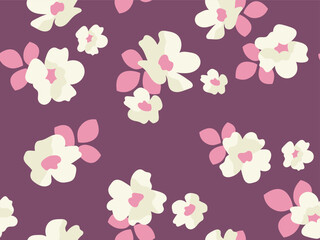 Abstract floral botanical seamless pattern. White color flowers on a bright background. Cherry blossoms.