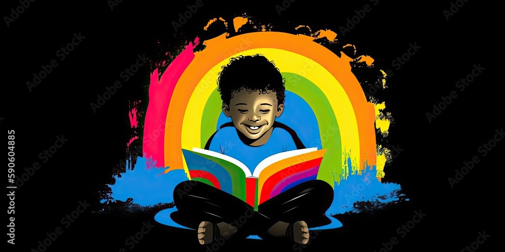 Wall mural colorful illustration of a child reading a book