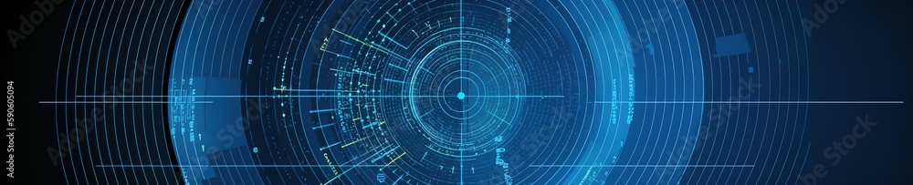 Poster technology data visualization with a circular data blue background. generative ai