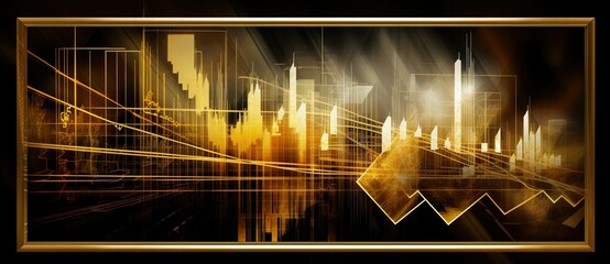 The golden market chart in frame panorama background. Generative AI