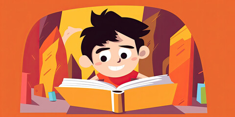 colorful illustration of a child reading a book