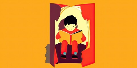 colorful illustration of a child reading a book