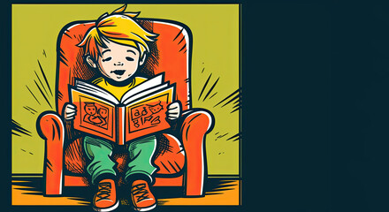 Fototapeta na wymiar colorful illustration of a child reading a book