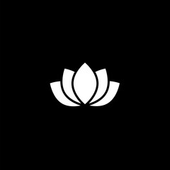 Icon of lotus petals flower silhouette on black background