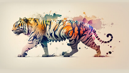 Tiger animal abstract wallpaper. Contrast background in Pastel colors generative ai