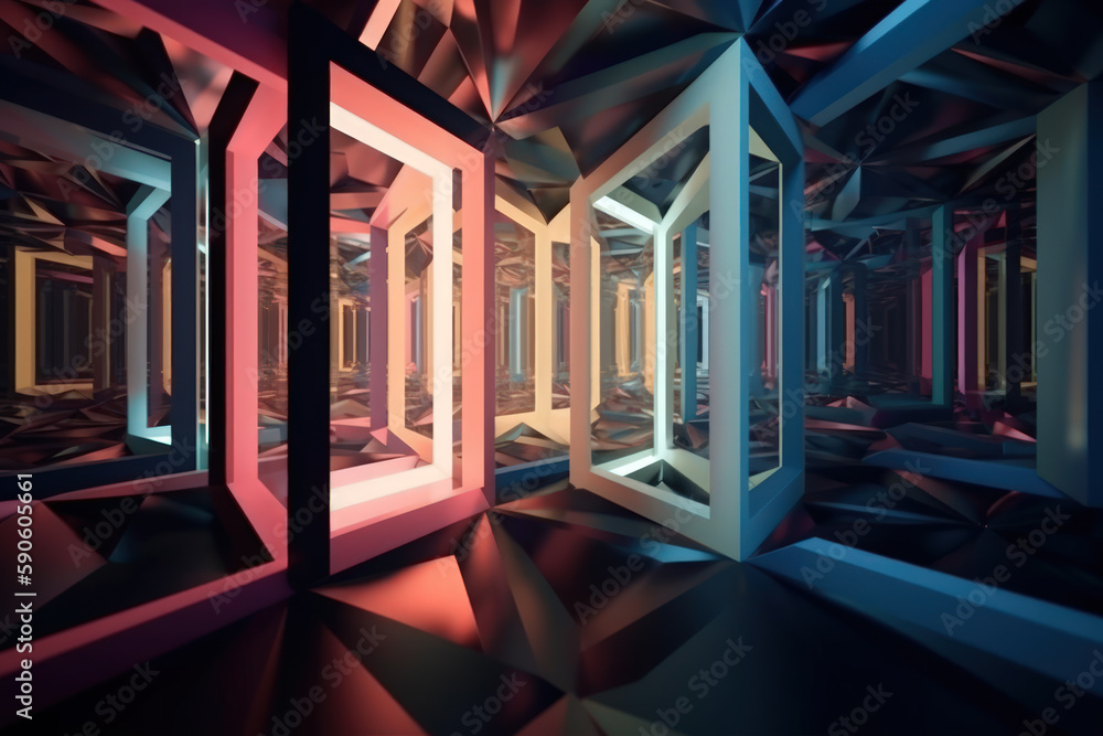 Poster geometric sci fi abstract illuminated background in dark generative ai