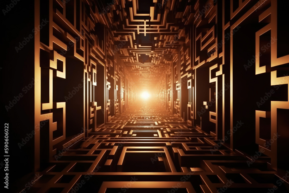 Poster geometric sci fi abstract illuminated background in dark generative ai