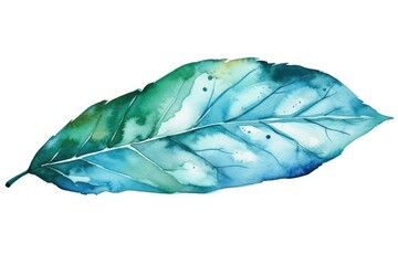 Aquarell leaf in turquoise color creative art on white background - Generative AI