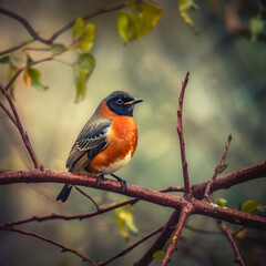Fototapeta premium A bird sitting on a branch, Earth Day - ar 3:2 Generative AI