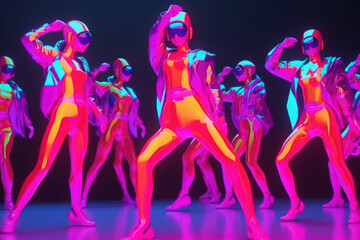 acid color dancing girls, retro electronic music generative ai