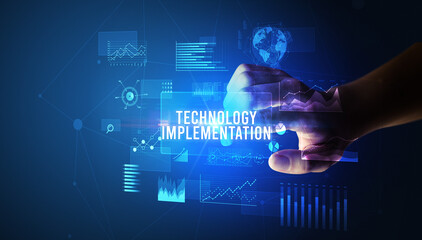 hand touching digital button, modern technology concept