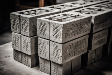 Stack Of Concrete Blocks, With Their Interlocking Design. Generative AI