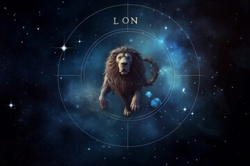 Fototapeta na wymiar astrology in space leon zodiac sign in space with nebulas and stars Generative AI