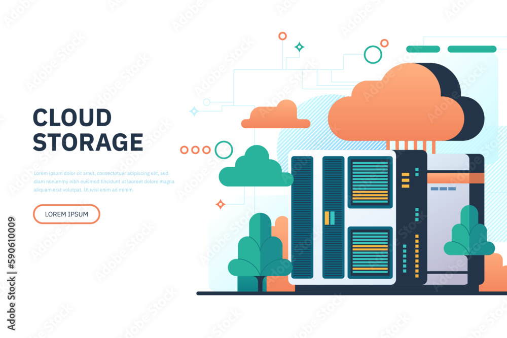 Aufkleber hosting, cloud storage download flat vector illustration. big data. digital service or app with data