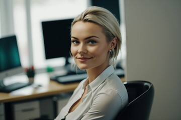 Beautiful young business woman looking directly at the camera