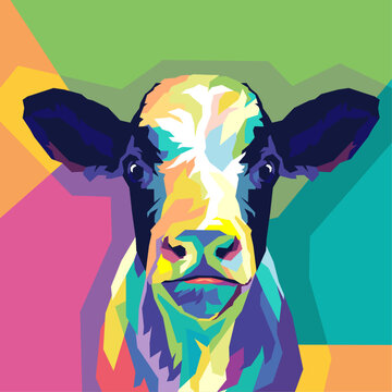 Colorful cow on pop art style