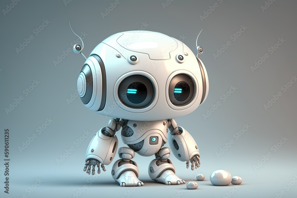 Poster a cute robot with artificial intelligence that can look up a cartoon character. generative ai