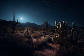 cactus night time in the desert cinematic Generative AI