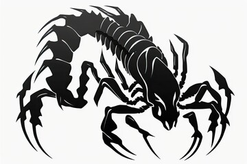 A single, isolated black scorpion on a white background for graphic design purposes. Generative AI - obrazy, fototapety, plakaty
