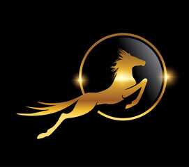 Golden Horse in Circle Logo Icon
