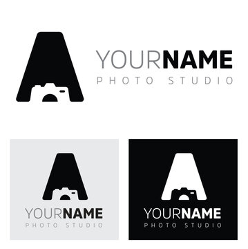 Photography Studio Logo Template with camera concept and the letter A
