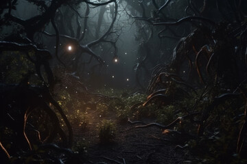 dark mystical fantasy night forest generative ai