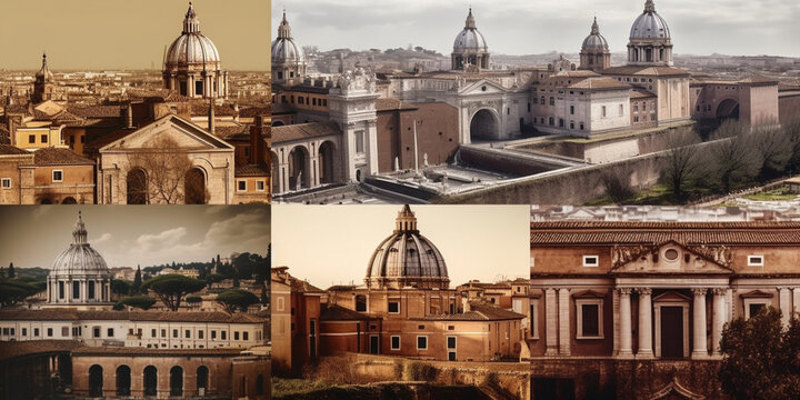roma City, Famous places collage Generative AI
