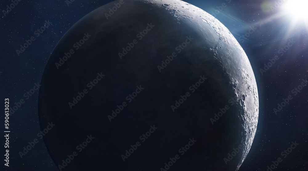 Aufkleber Moon surface in deep bright space. Future Artemis mission from Earth planet on Moon satellite. Return of astronauts. Elements of this image furnished by NASA 