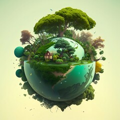 Grüner Planet, Rettet die Umwelt, Klimaschutz und Wandel der Zeit. Rettung des Planeten durch Künstliche Intelligenz. Generative AI