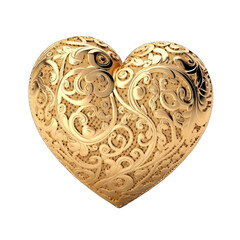 Gold heart isolated on transparent background. Gold vintage heart shape. 3d illustration. Gold ornament